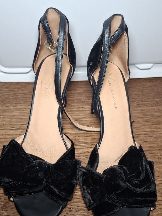 Anthropologie Shoes - Anthropologie Black Velvet Bow Ankle-Strap Heels